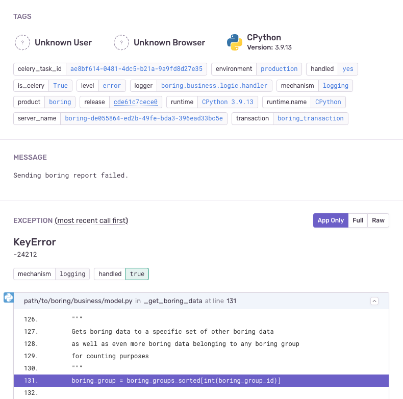 Exception stack trace with KeyError -24212