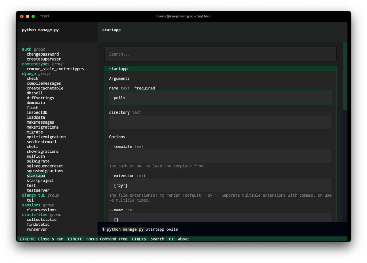 django-tui screenshot
